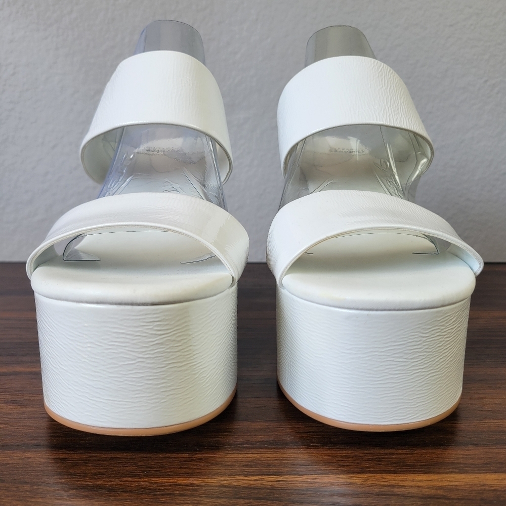 JEFFREY CAMPBELL // ltd ed denate platform block heeI white crinkle patent - Picture 9 of 12